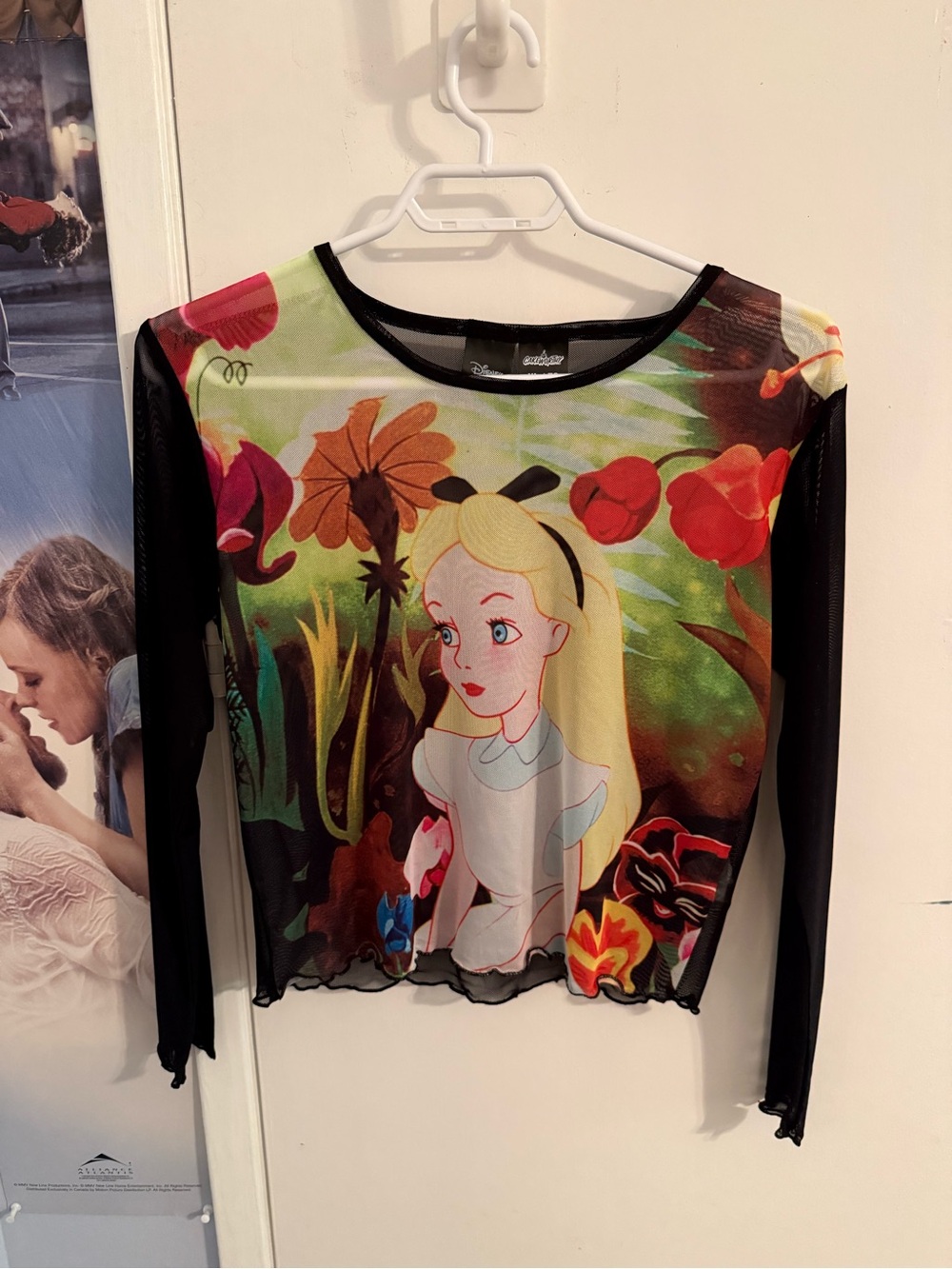 Disney Black Mesh Alice Graphic Long Sleeve Tee